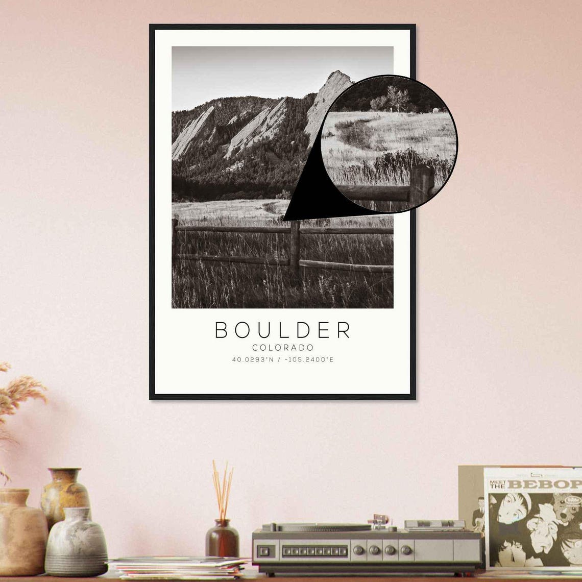 Boulder Colorado Flatirons Rock Formations Meadow Fence Poster - Image 4