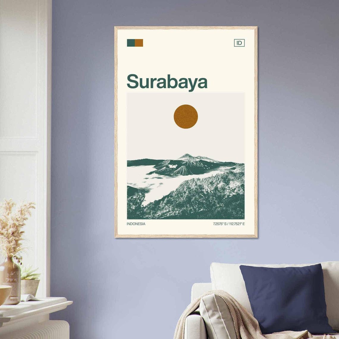 Surabaya Indonesia Volcanic Peaks Clouds Vintage Travel Poster - Image 2