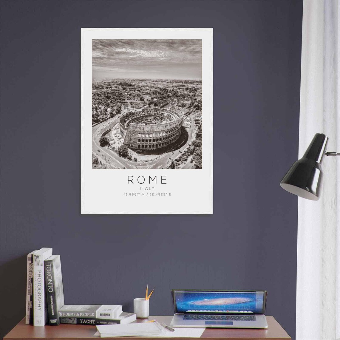 Rome Italy Colosseum Aerial View Black and White Travel Poster - Image 3