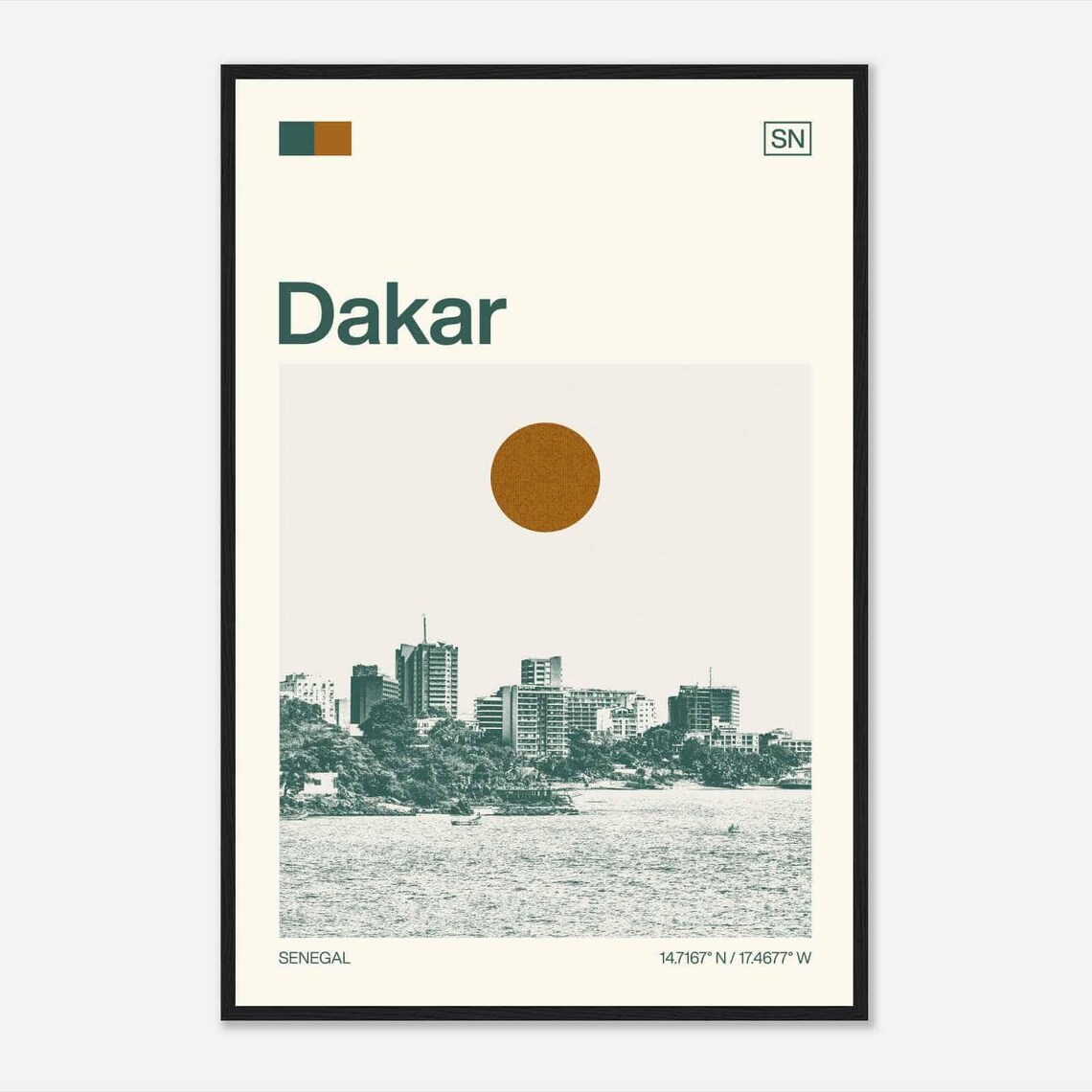 Dakar Senegal Minimalist Monochrome Travel Poster