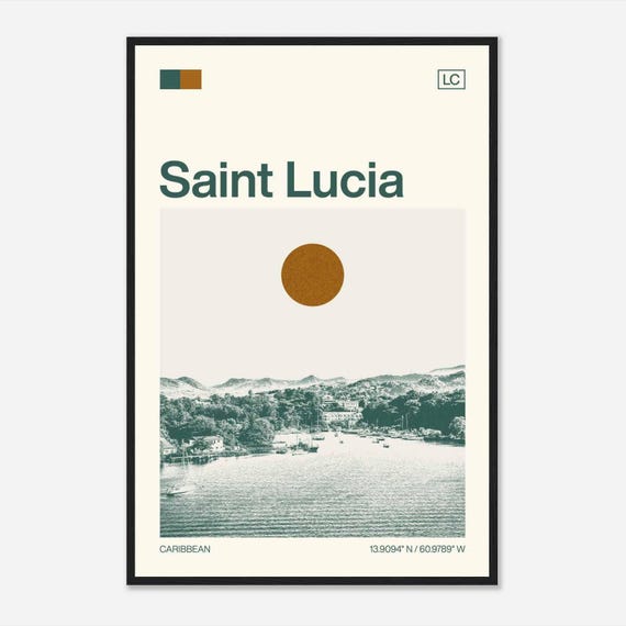 Saint Lucia Caribbean Minimalist Monochrome Travel Photo Poster