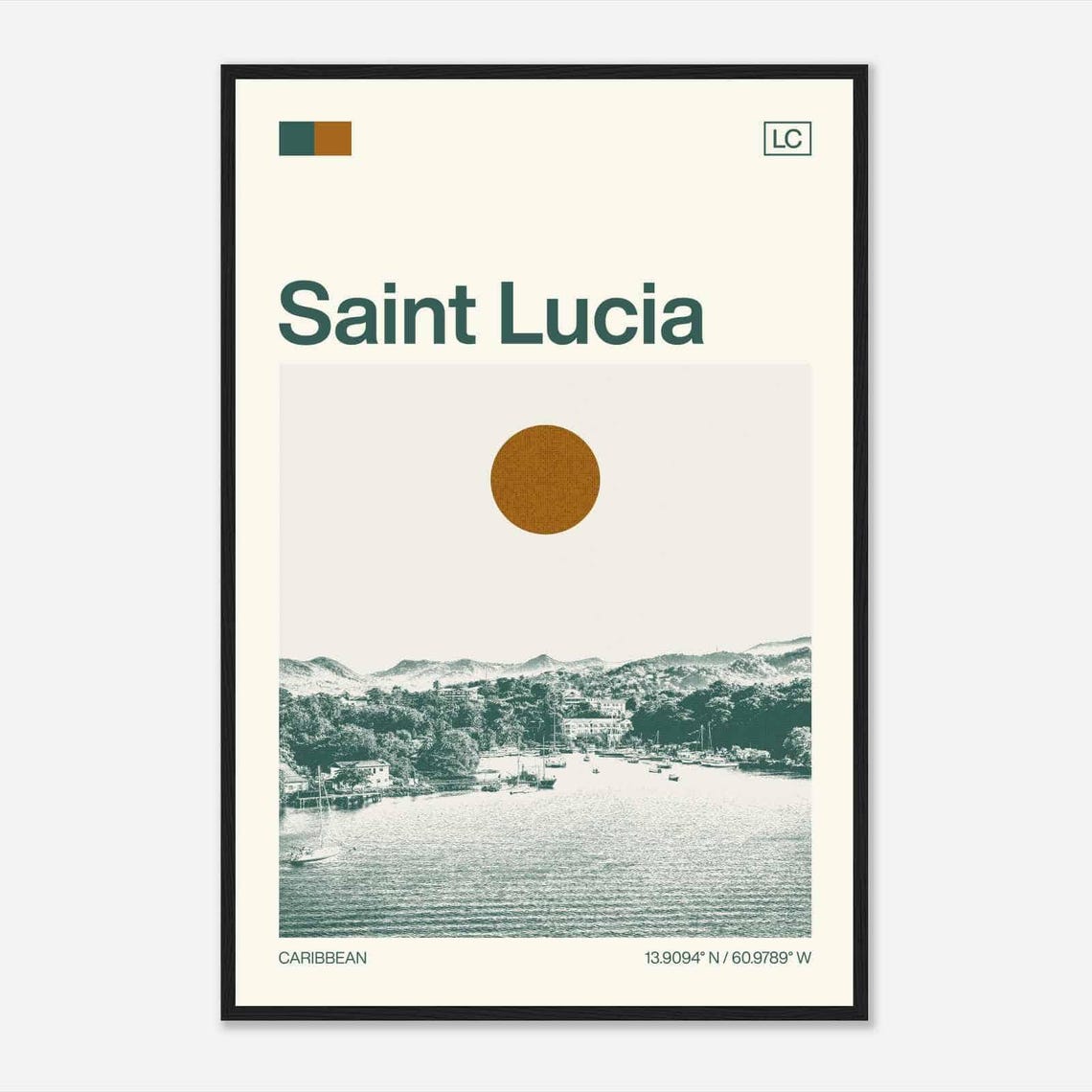 Saint Lucia Caribbean Minimalist Monochrome Travel Photo Poster