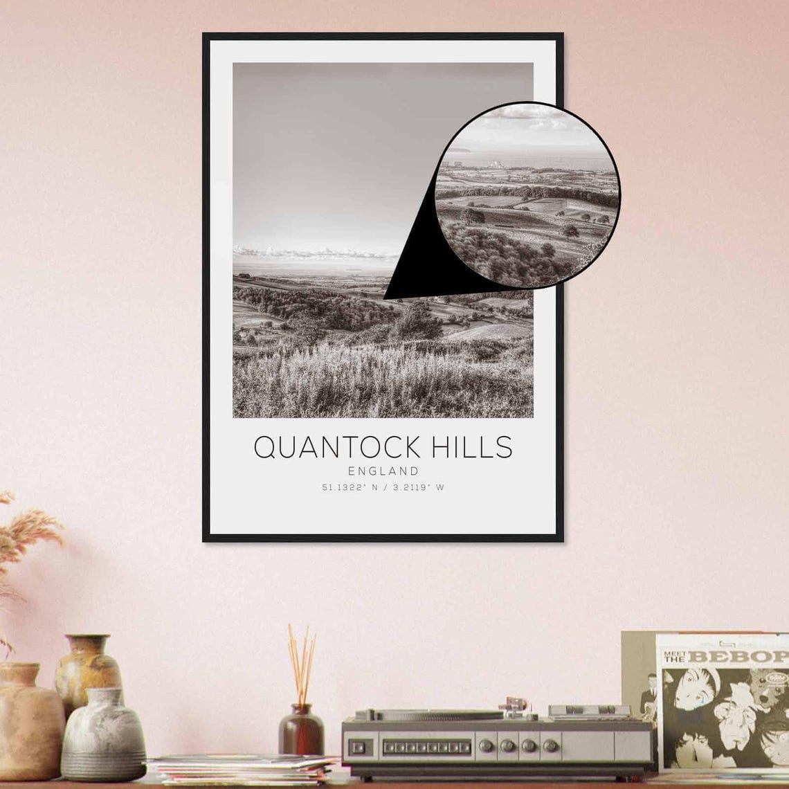 Quantock Hills England Rolling Countryside Black and White Poster - Image 4