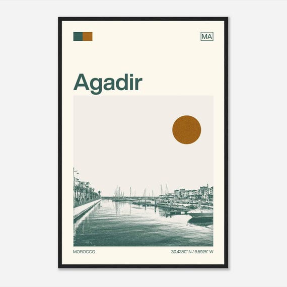 Agadir Morocco Minimalist Monochrome Travel Photo Poster
