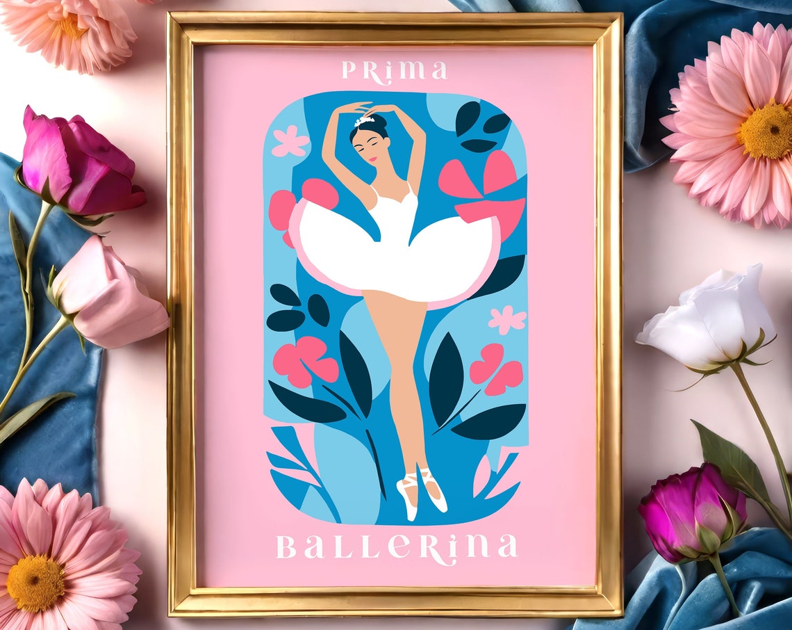 Prima Ballerina Pink Ballet Dancer Floral Nursery Wall Poster