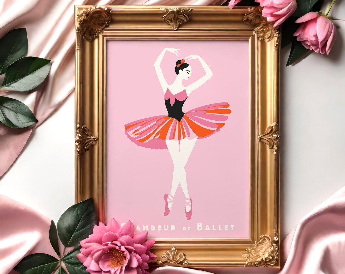 Pink Grandeur of Ballet Ballerina in Striped Tutu Nursery Poster