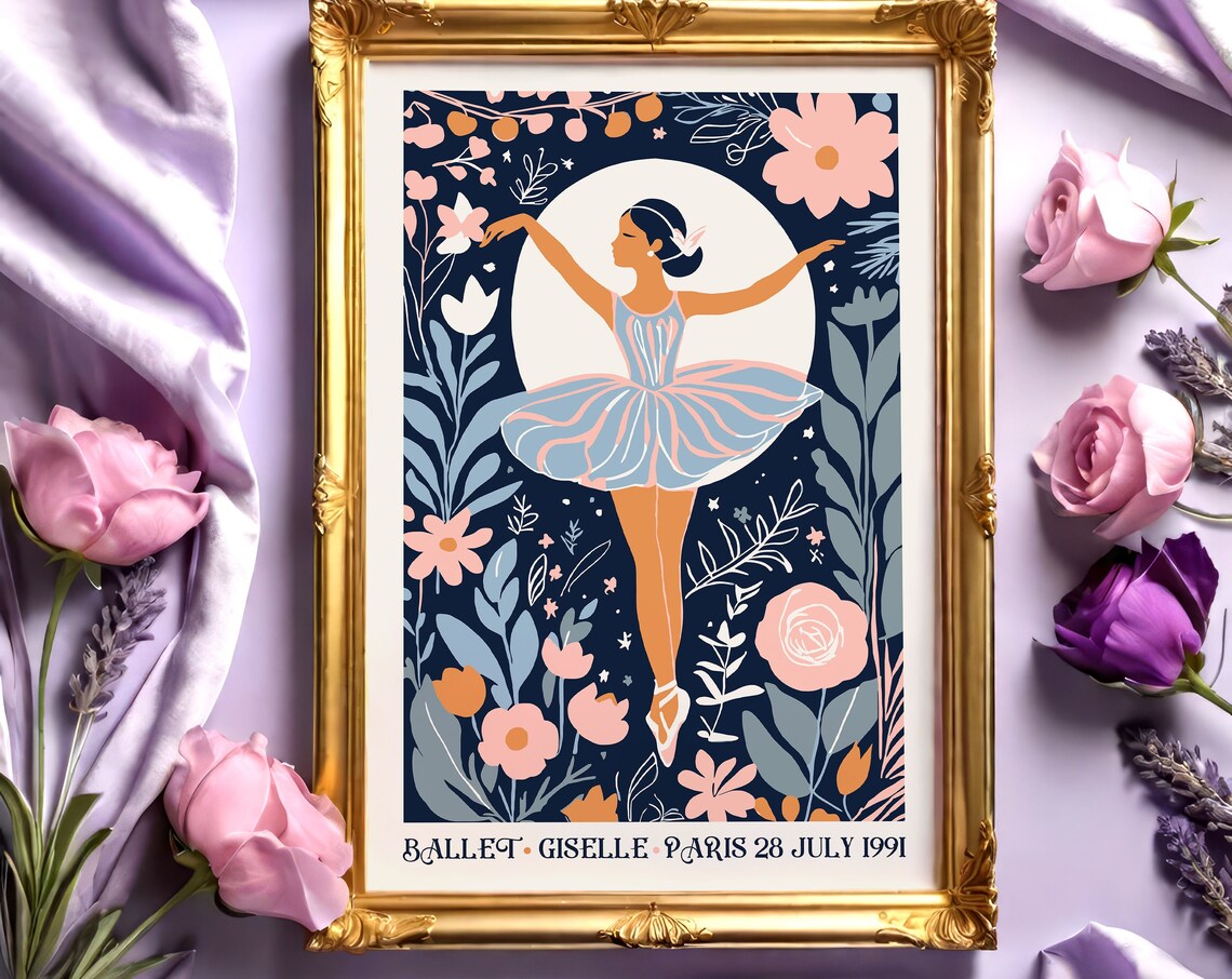 Ballet Giselle Paris 1991 Blue Tutu Floral Ballerina Art Poster
