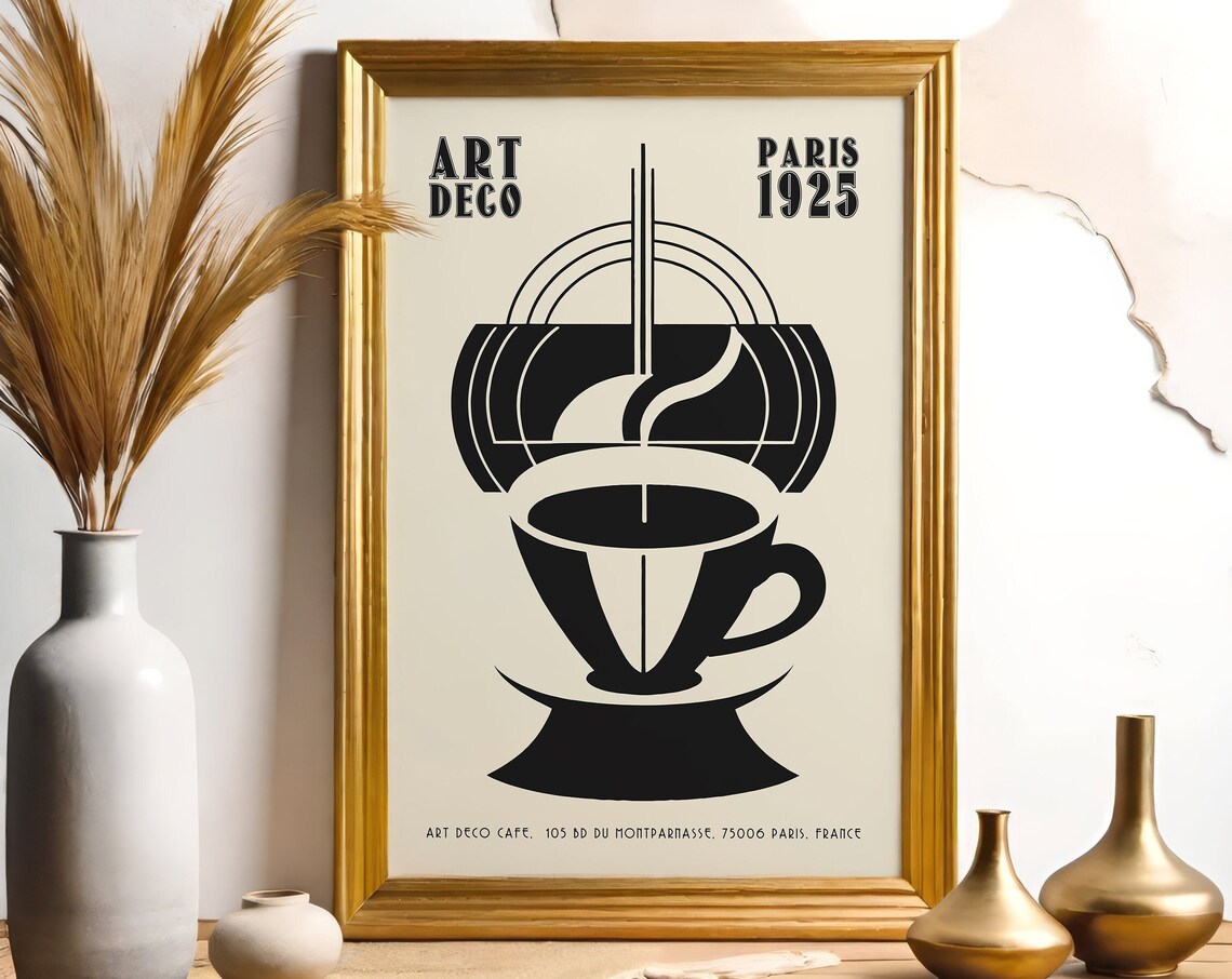 Art Deco Coffee Cup Paris 1925 Vintage French Cafe Decor Poster