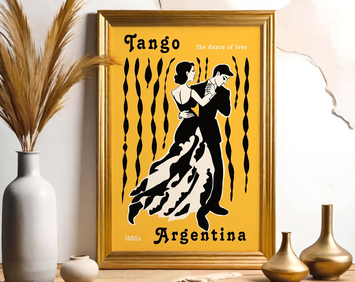 Romantic Vintage Tango Argentina Poster of a Dancing Couple in Black