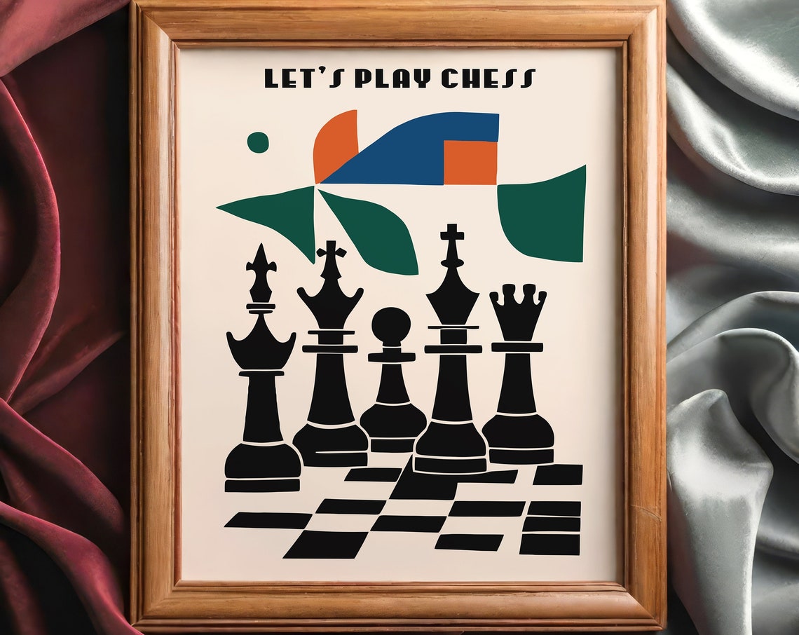 Retro Decor Lets Play Chess Mid Century Modern Chess Pieces Poster
