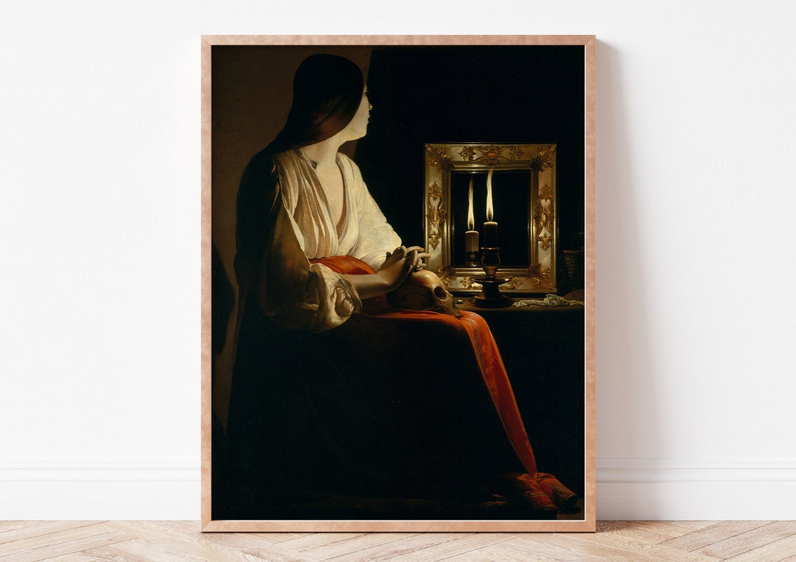 Penitent Magdalene Candlelit Baroque Old Master Painting Art Poster