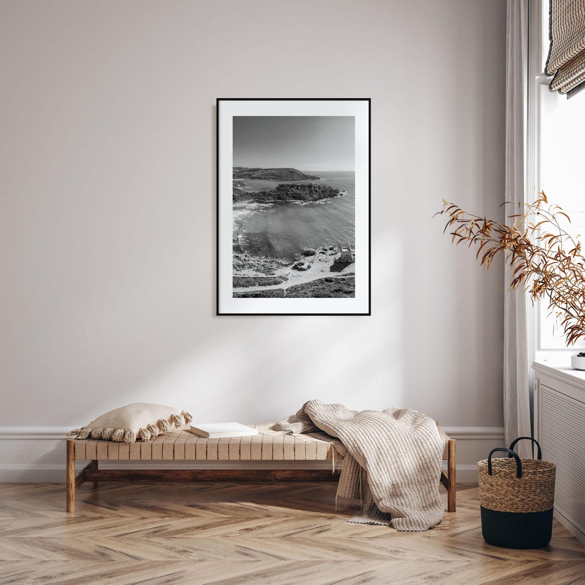Malta Rocky Coastline Bay Aerial Black And White Photo Travel Poster - Image 2
