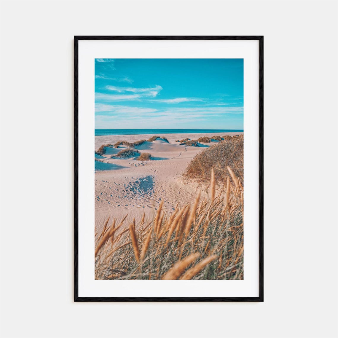 Denmark Sandy Dunes Beach Grass North Sea Blue Sky Photo Poster