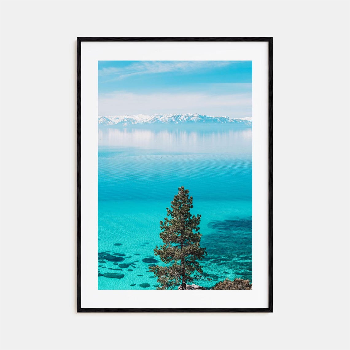 Lake Tahoe Turquoise Water With Pine Tree and Snow Peaks Poster