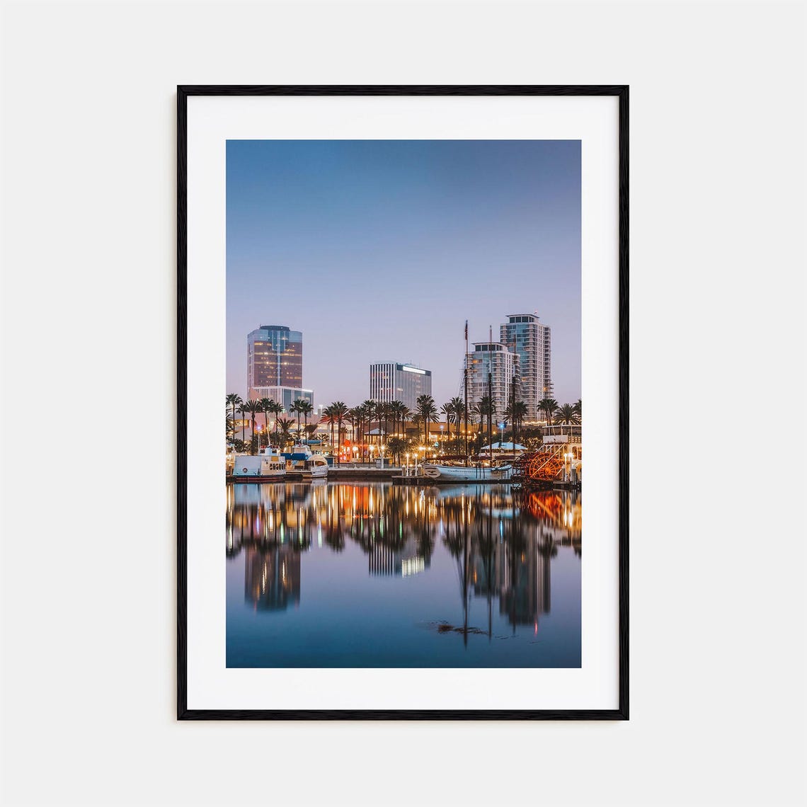 City Marina Palm Trees Dusk Harbor Lights Waterfront Art Print