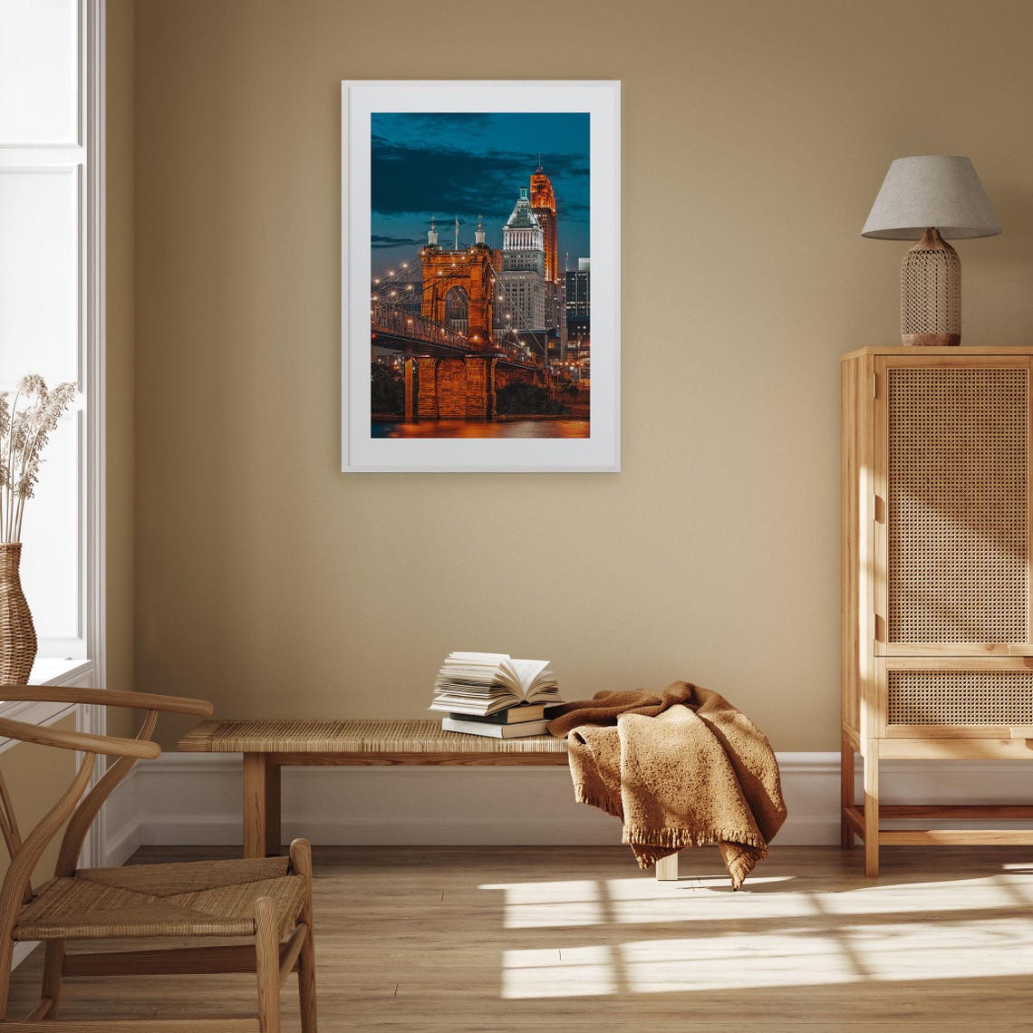 Cincinnati Ohio Night Poster Roebling Bridge Glowing Skyline View - Image 3