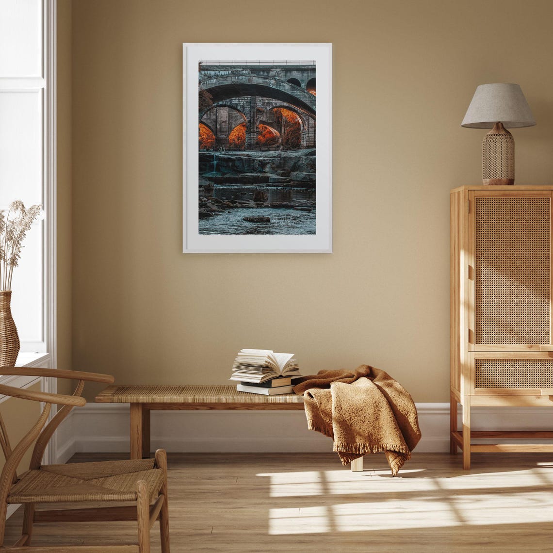 Cleveland Stone Arch Viaduct Spanning Autumn River Scenic Poster - Image 3