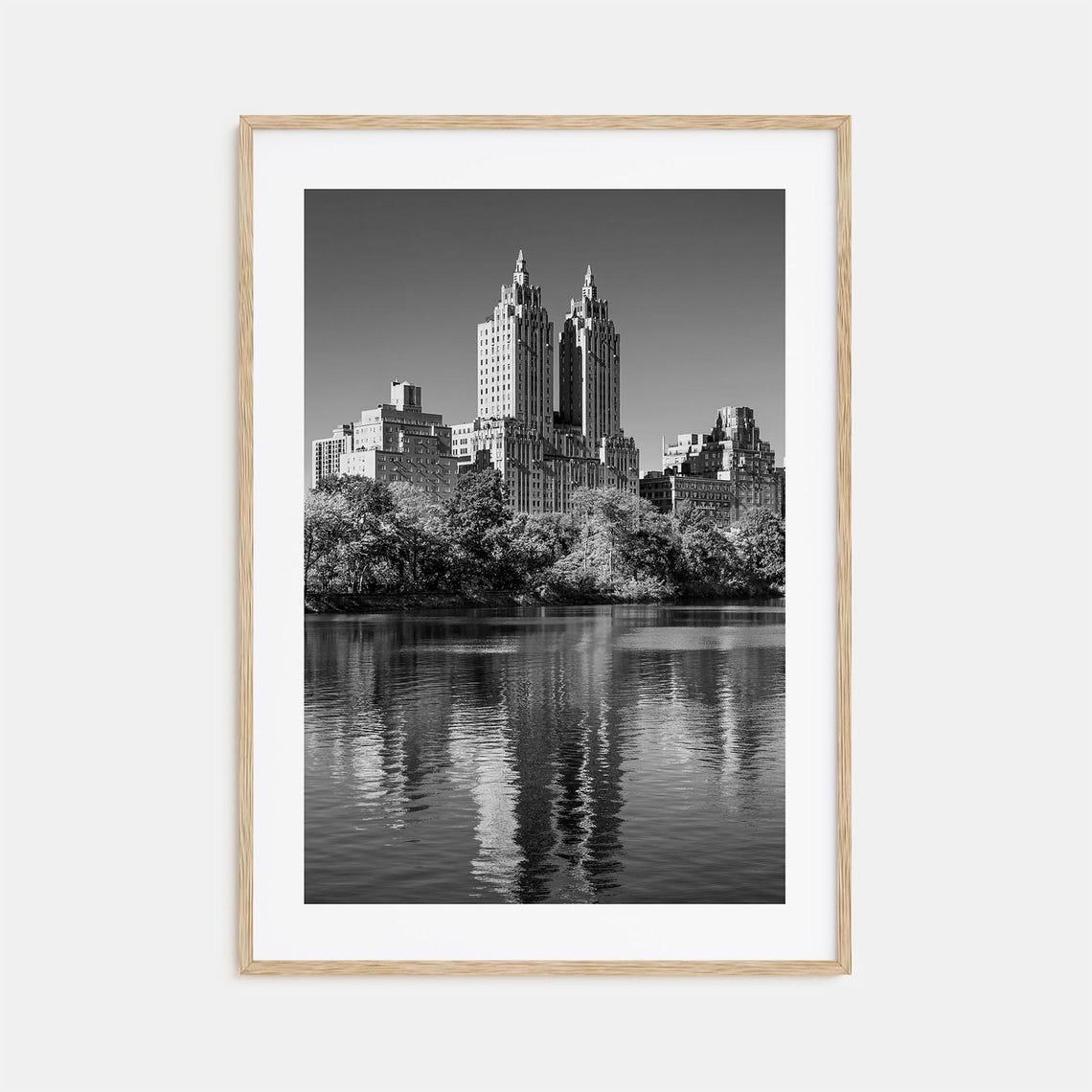 Upper West Side Twin Towers Lake Reflection Black And White Poster