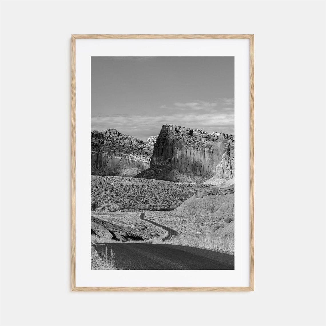 Capitol Reef National Park Desert Road Cliffs Black and White Poster