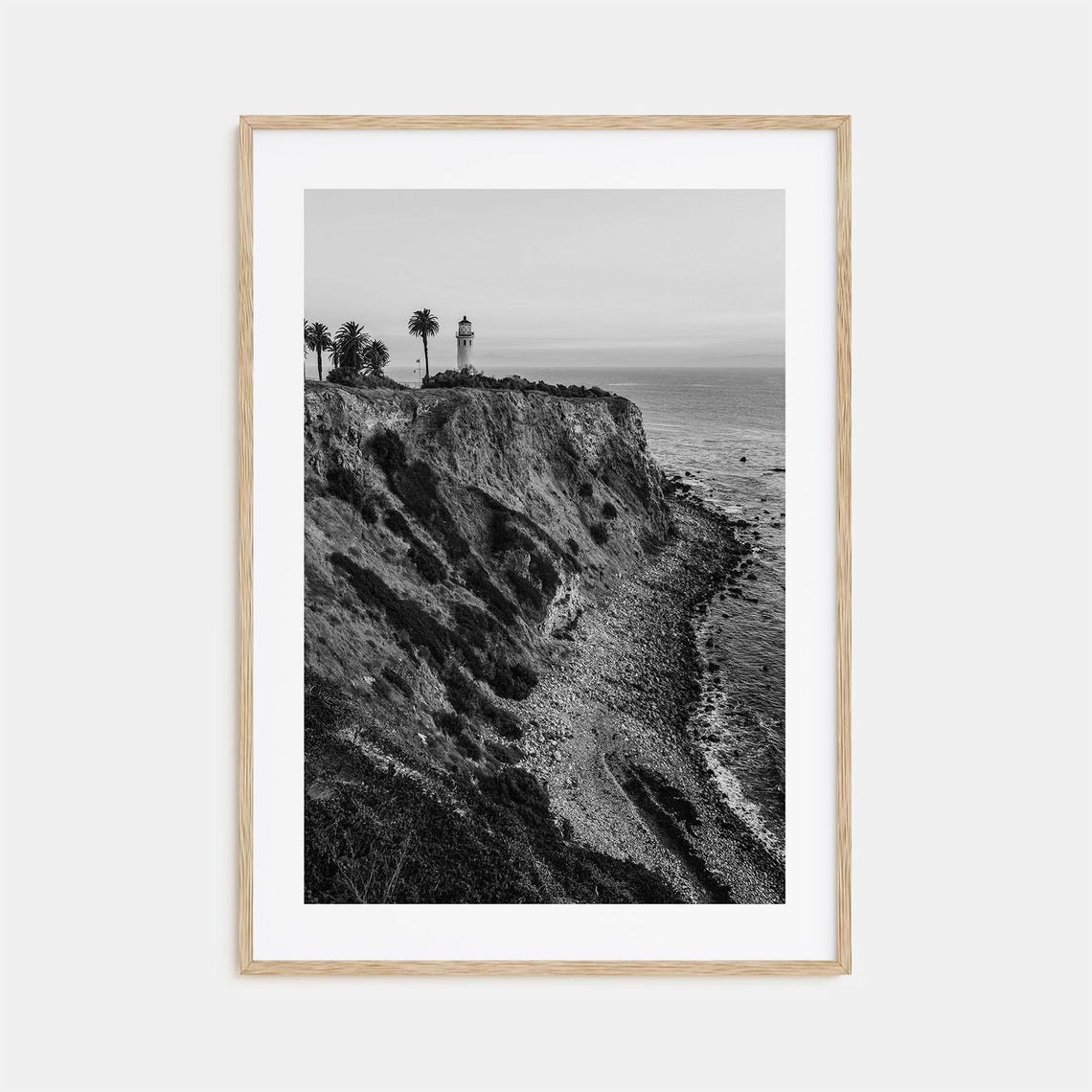 Rancho Palos Verdes Cliffside Lighthouse Black And White Poster