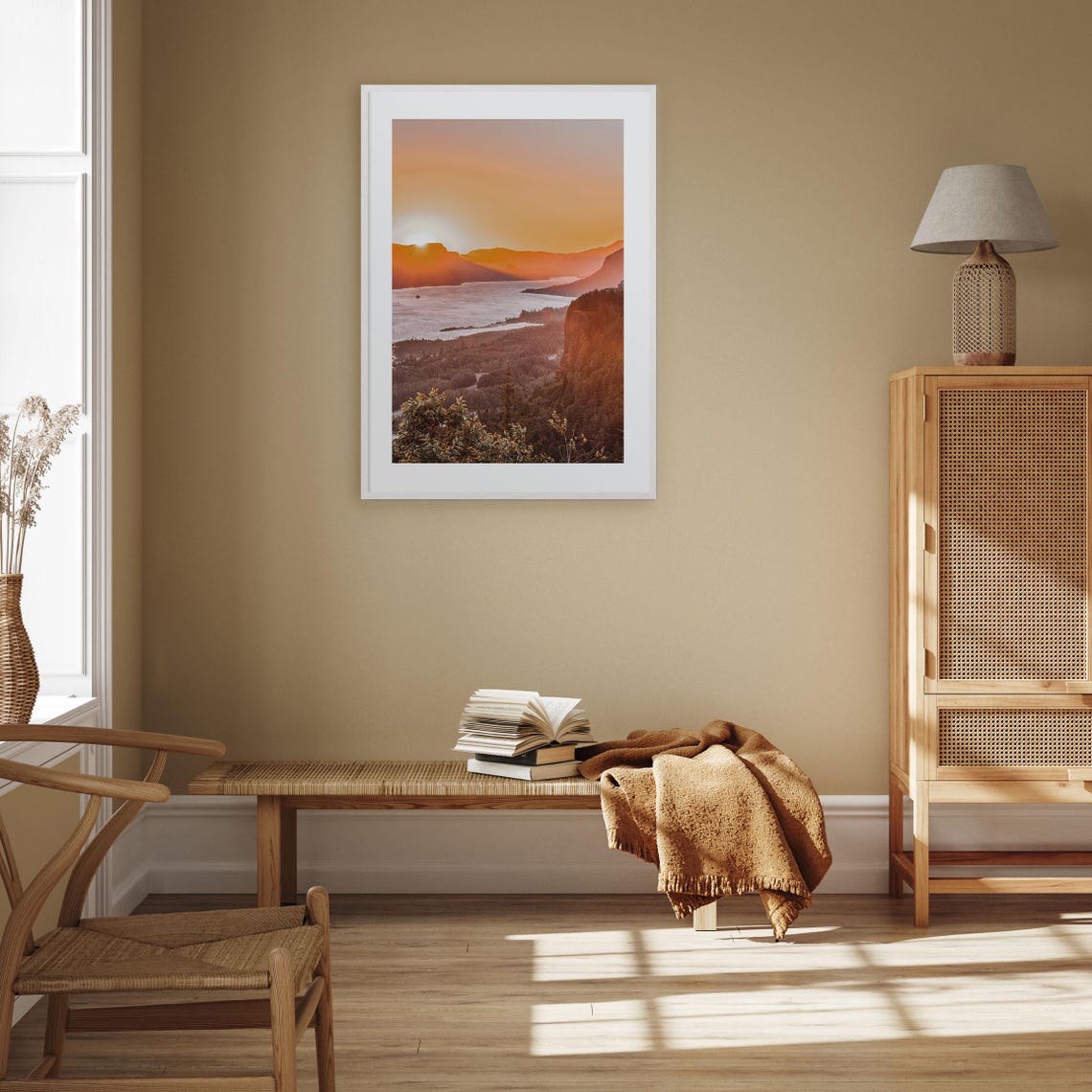 Columbia River Gorge Sunset River Cliffs Golden Hour View Poster - Image 3