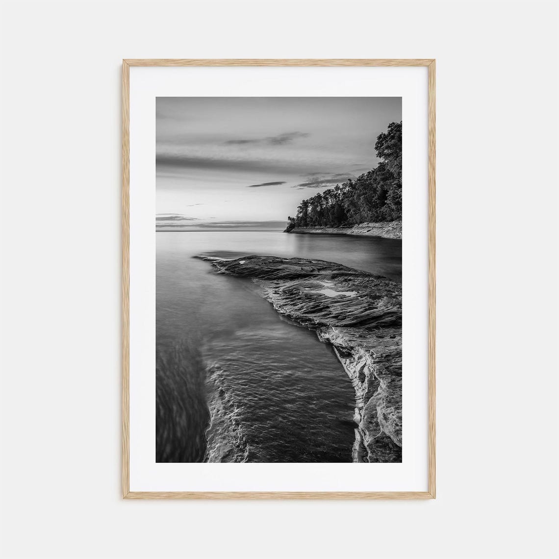 Lake Michigan Rocky Shoreline Black And White Lakeside Poster