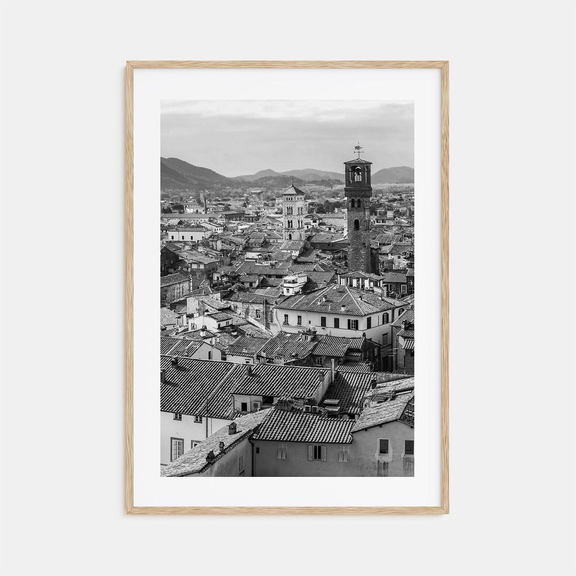 Lucca Italy Rooftops Black And White Towers Tuscany Historic Poster
