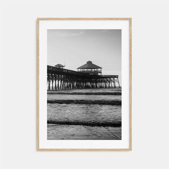 Folly Beach Black And White Travel Poster
