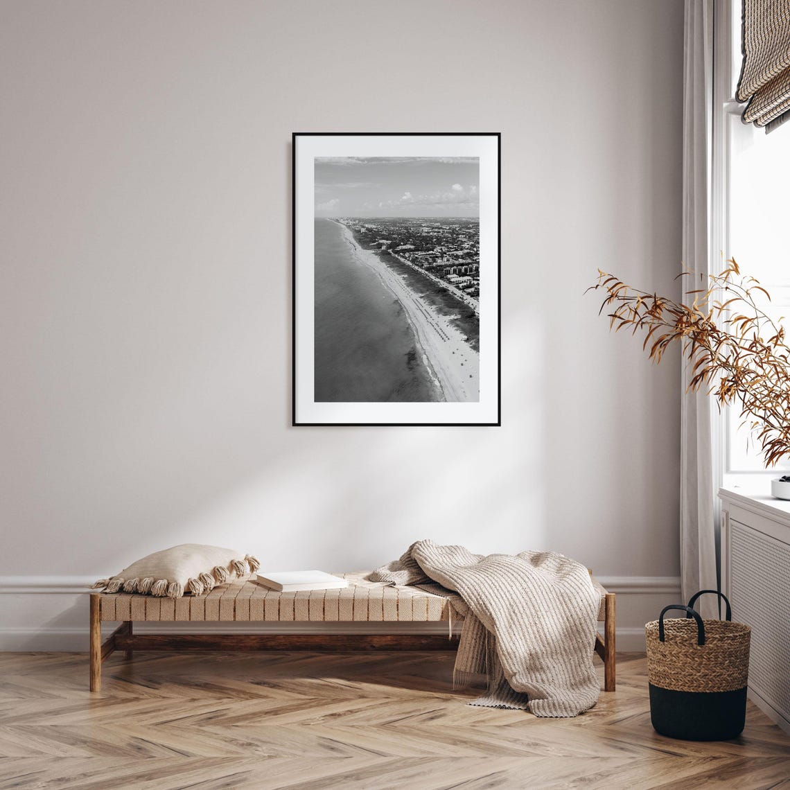 Delray Beach Aerial Coastline Shoreline Florida Black White Poster - Image 2