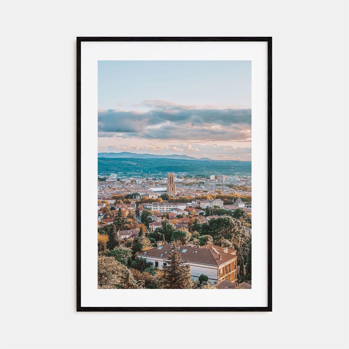 Aix en Provence Town and Cathedral Tower Under Soft Evening Sky Poster