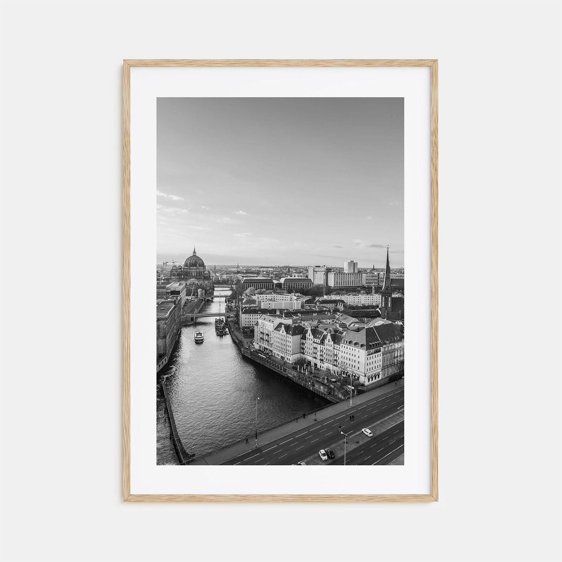 Berlin Spree River Cathedral Black And White Germany Skyline Poster