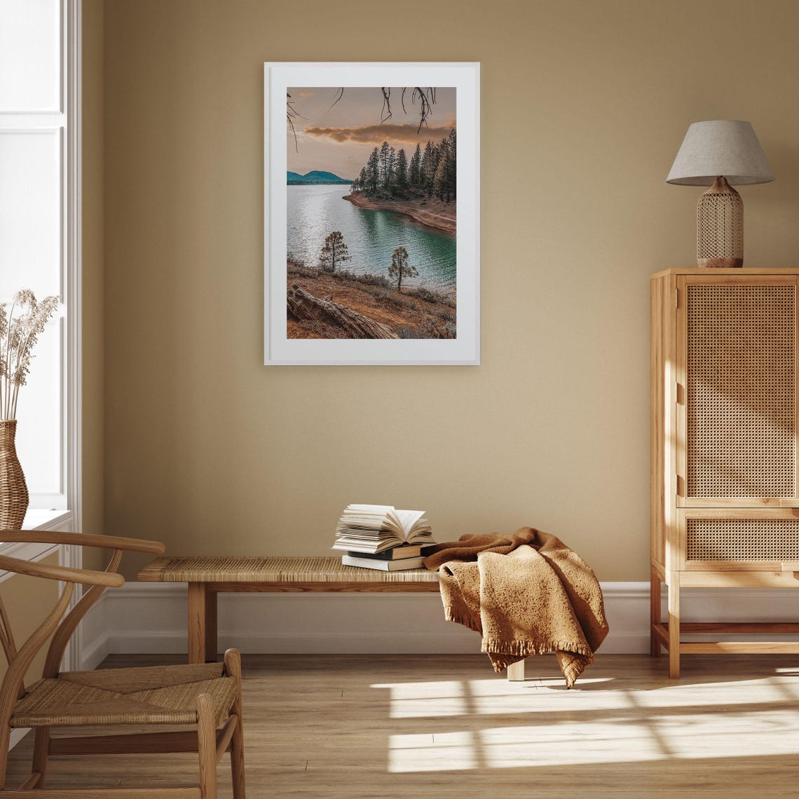 Davis Lakeside Pine Forest Sunset Colorful Photography Poster - Image 3