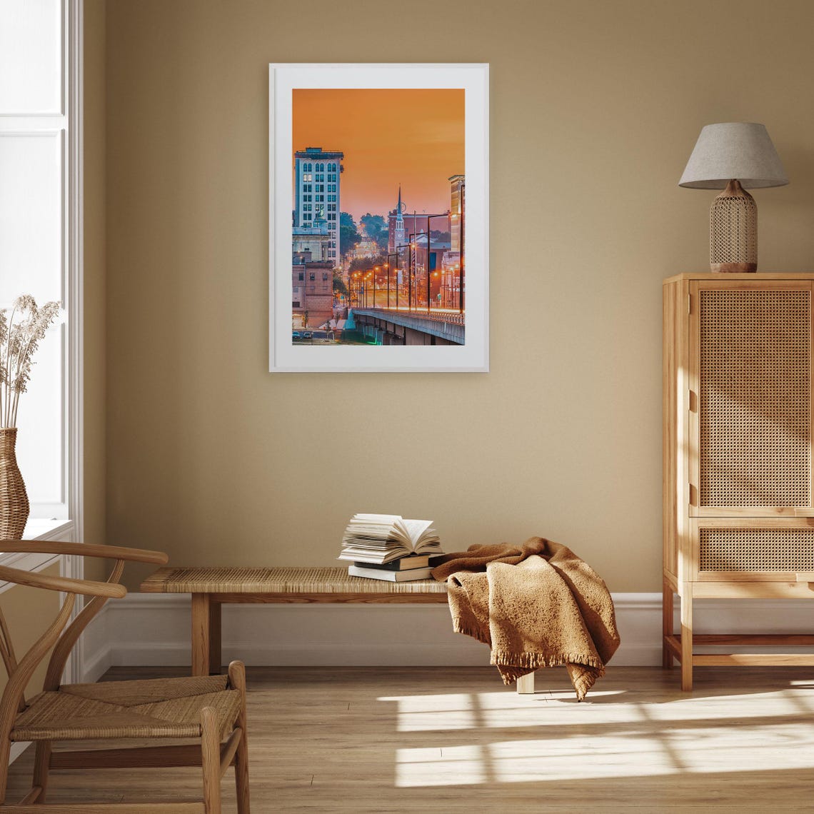 Youngstown Ohio Downtown Sunset Streetlights Bridge View Poster - Image 2