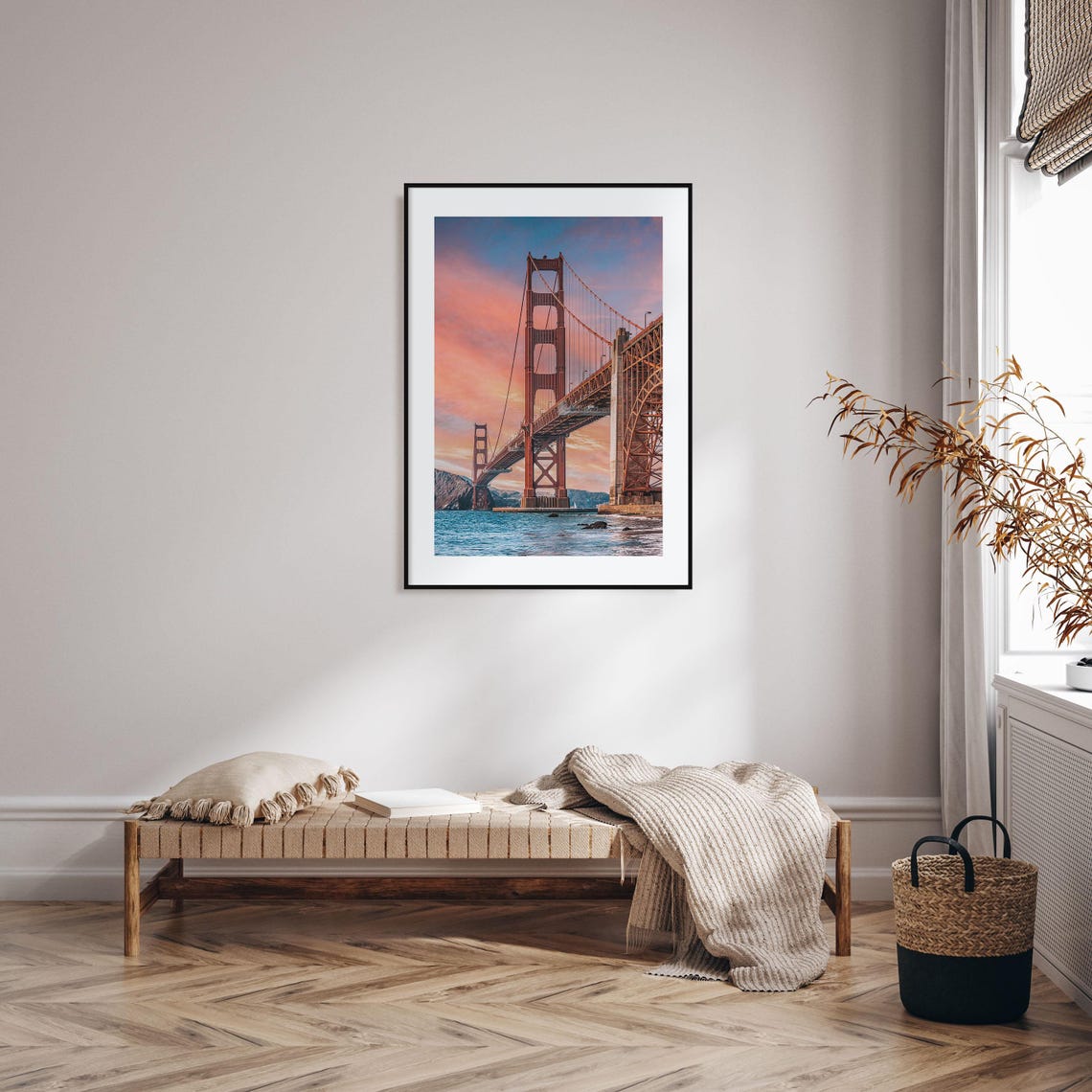 Golden Gate Bridge Sunset Glow Over San Francisco Bay Poster - Image 2
