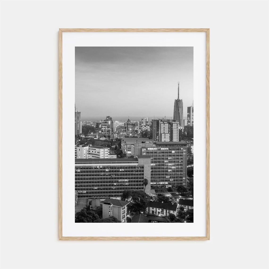 Nairobi Skyline KICC Tower Cityscape Black And White Dusk View Poster