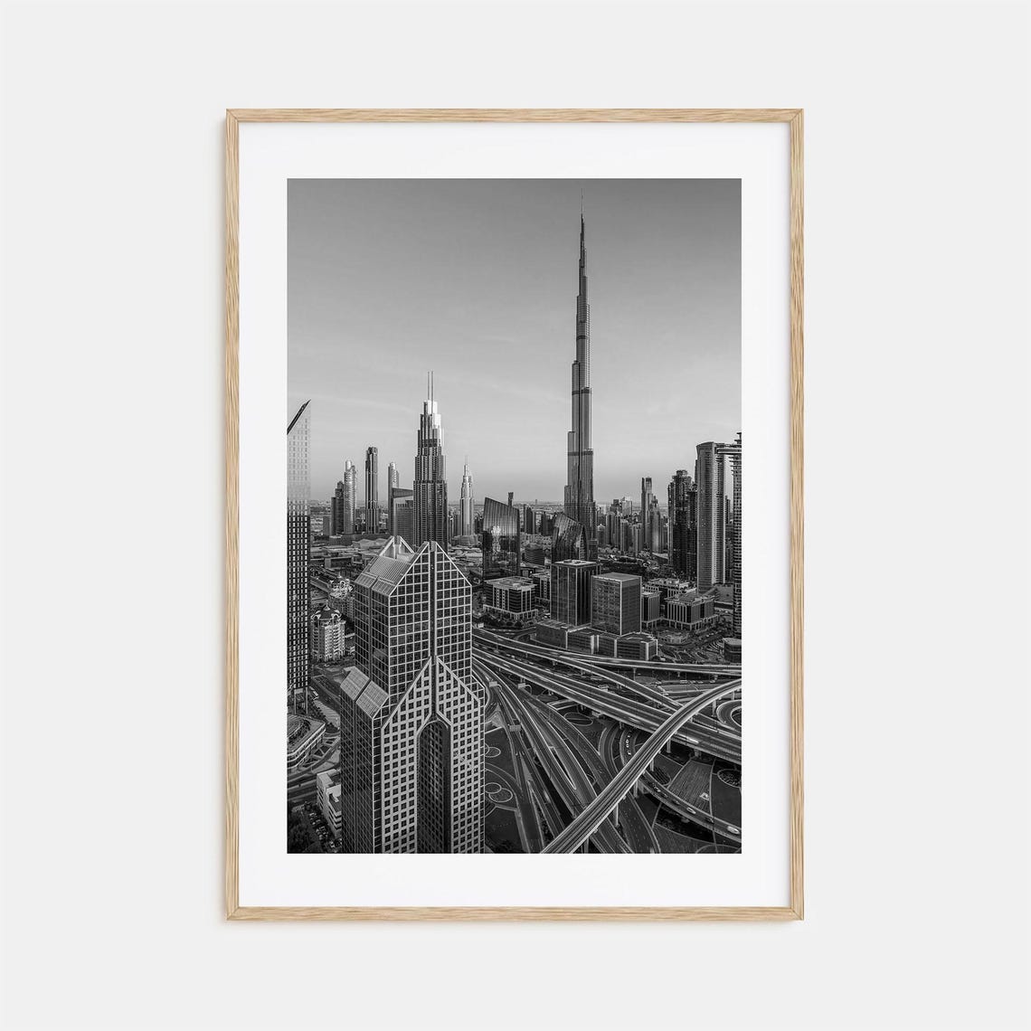 Dubai Burj Khalifa Skyline Aerial Black and White City Poster