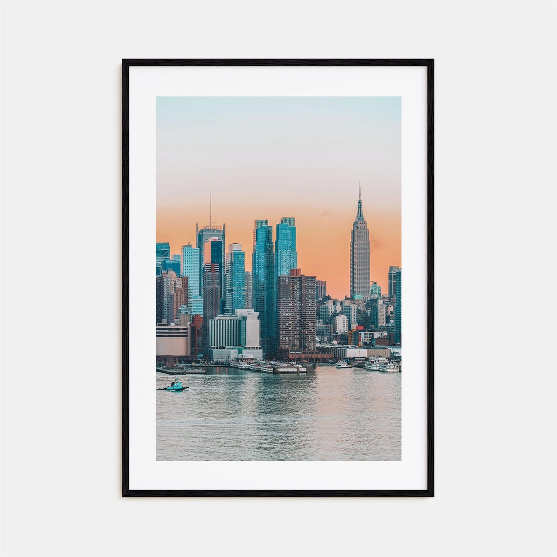 New York City Skyline Photo Empire State Sunset Manhattan River Poster