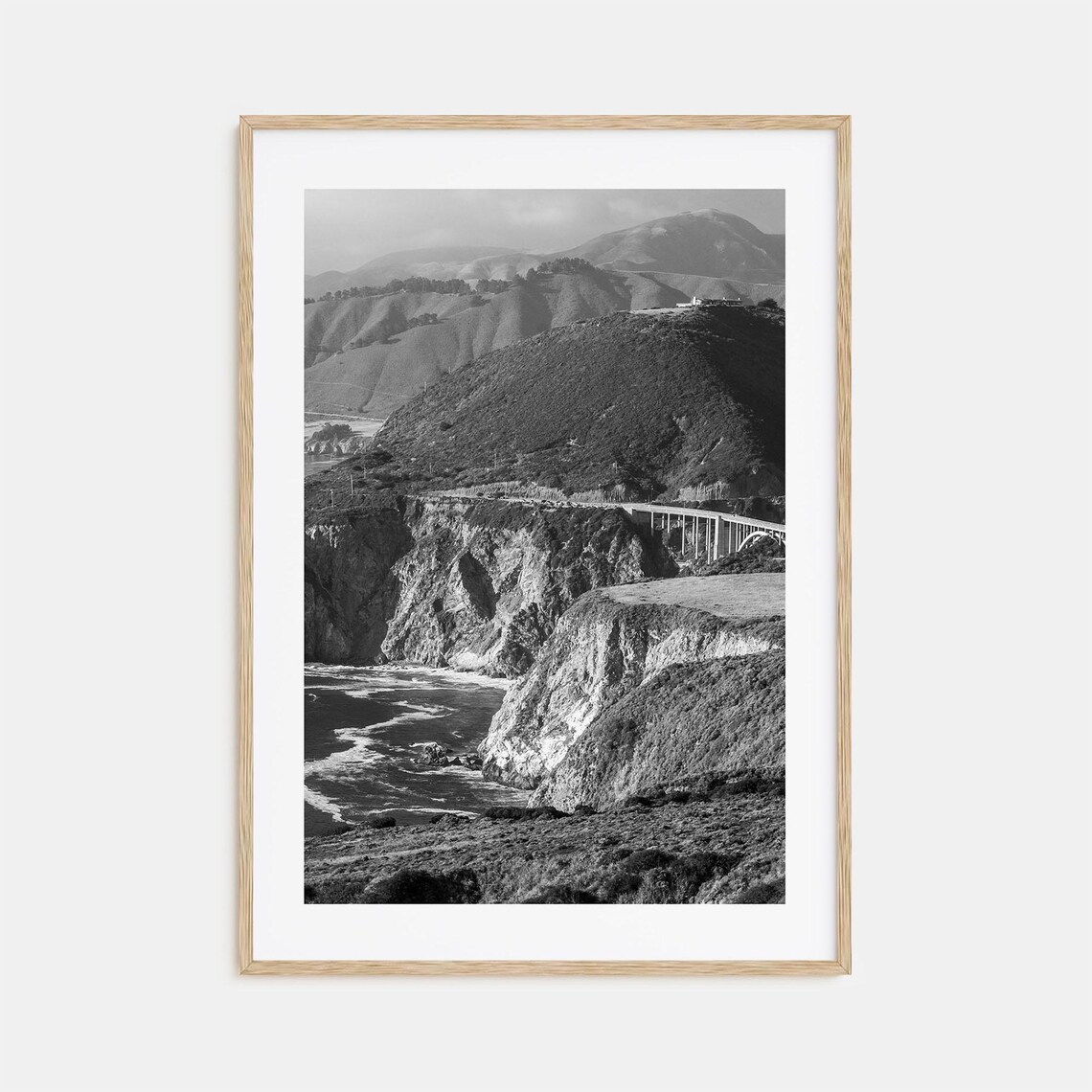 Big Sur Black and White Travel Poster, Wall Art