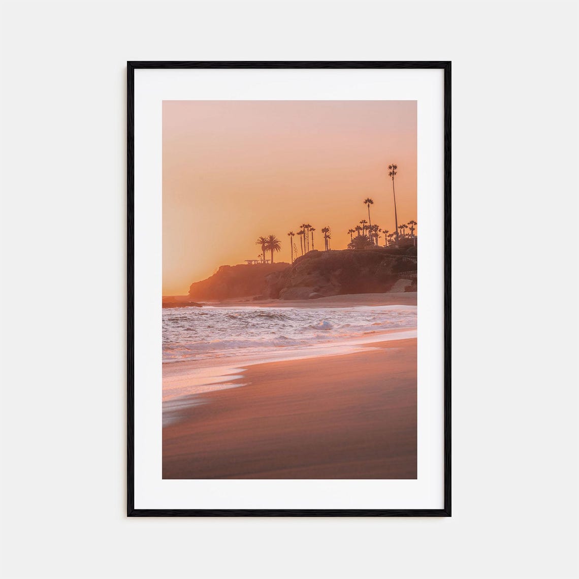 Laguna Beach Sunset Palm Silhouette Golden Sand California Poster