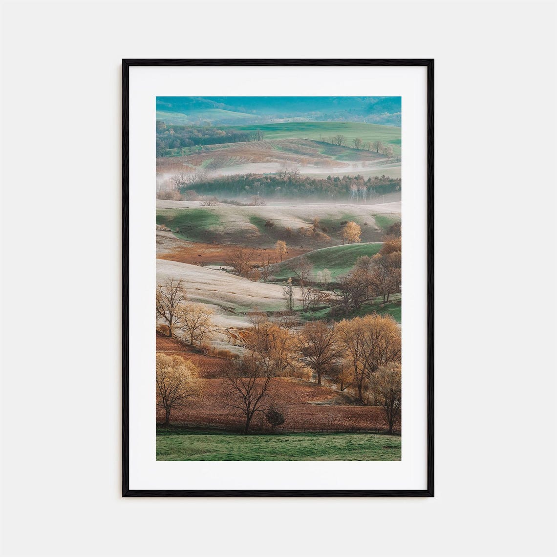 Illinois Rolling Autumn Hills Morning Fog Landscape Photo Poster
