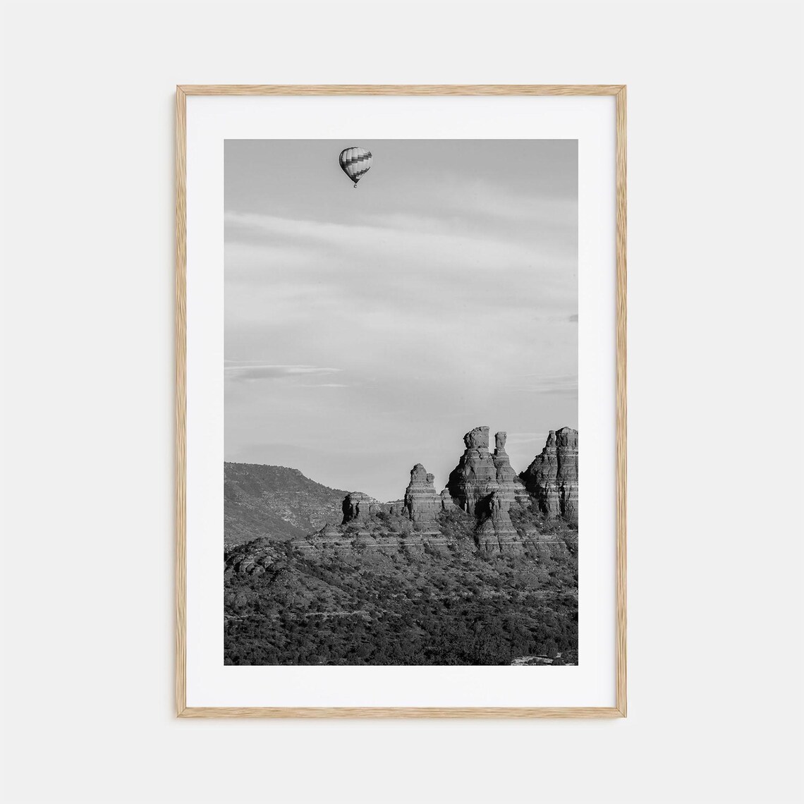 Sedona Red Rock Spires Hot Air Balloon Black and White Poster