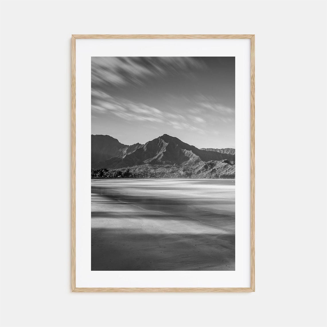 Jagged Mountain Ridges Rising Above A Misty Bay Black White Poster