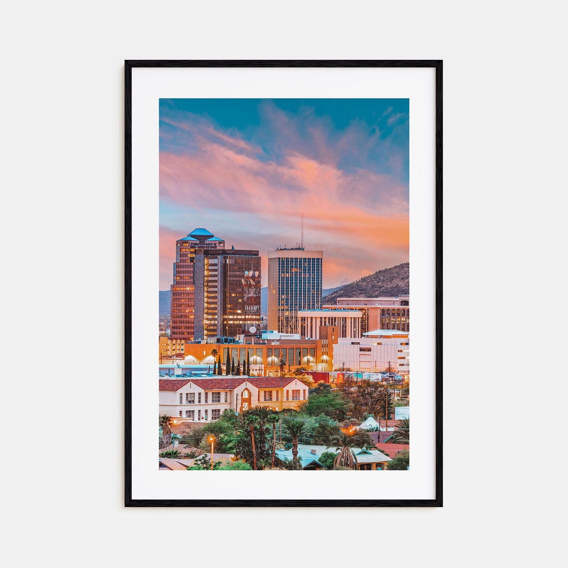 Tucson Arizona Skyline Sunset Desert Mountain Cityscape Art Poster