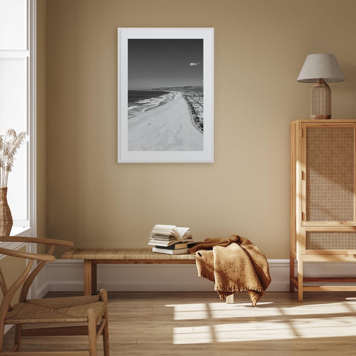 Mission Beach San Diego Aerial Shoreline Surf Black White Poster - Image 3