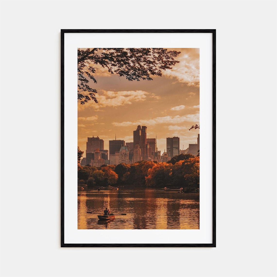 Central Park Lake Rowboats at Sunset Manhattan Skyline Poster