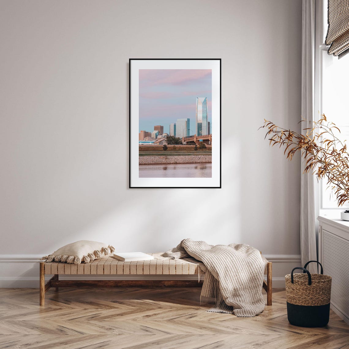 Oklahoma City Skyline Dusk Devon Tower River Bridge Soft Pastel Poster - Image 2