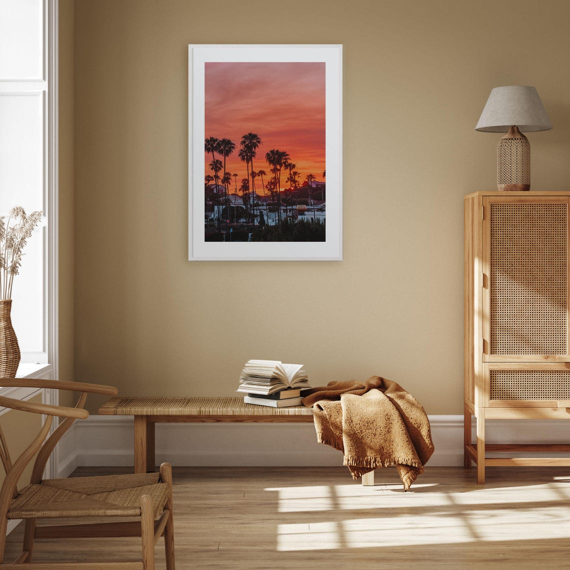 Encinitas California Palm Trees Silhouette Red Sunset Sky Photo Poster - Image 3