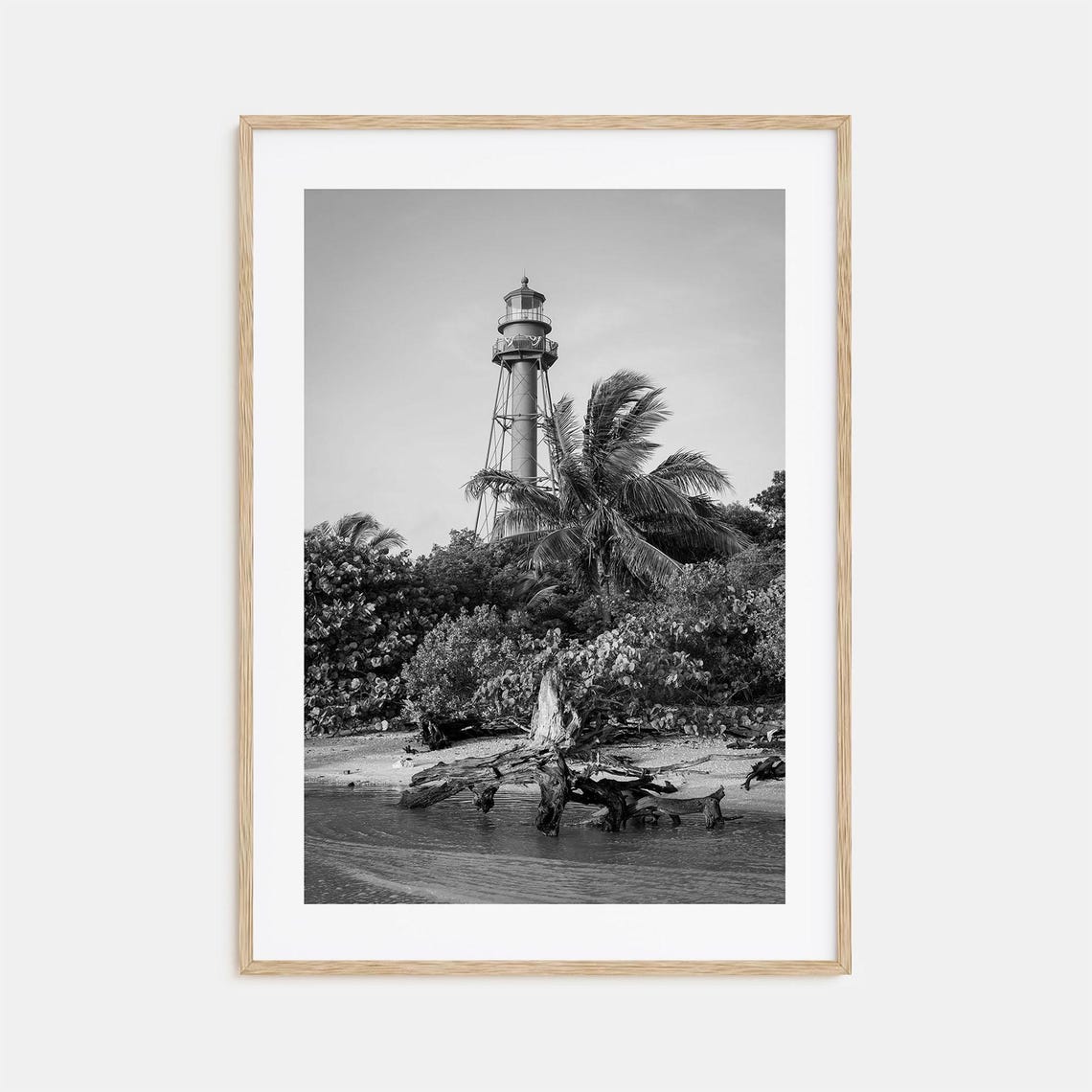 Captiva Island Lighthouse On The Beach Palms Black White Poster