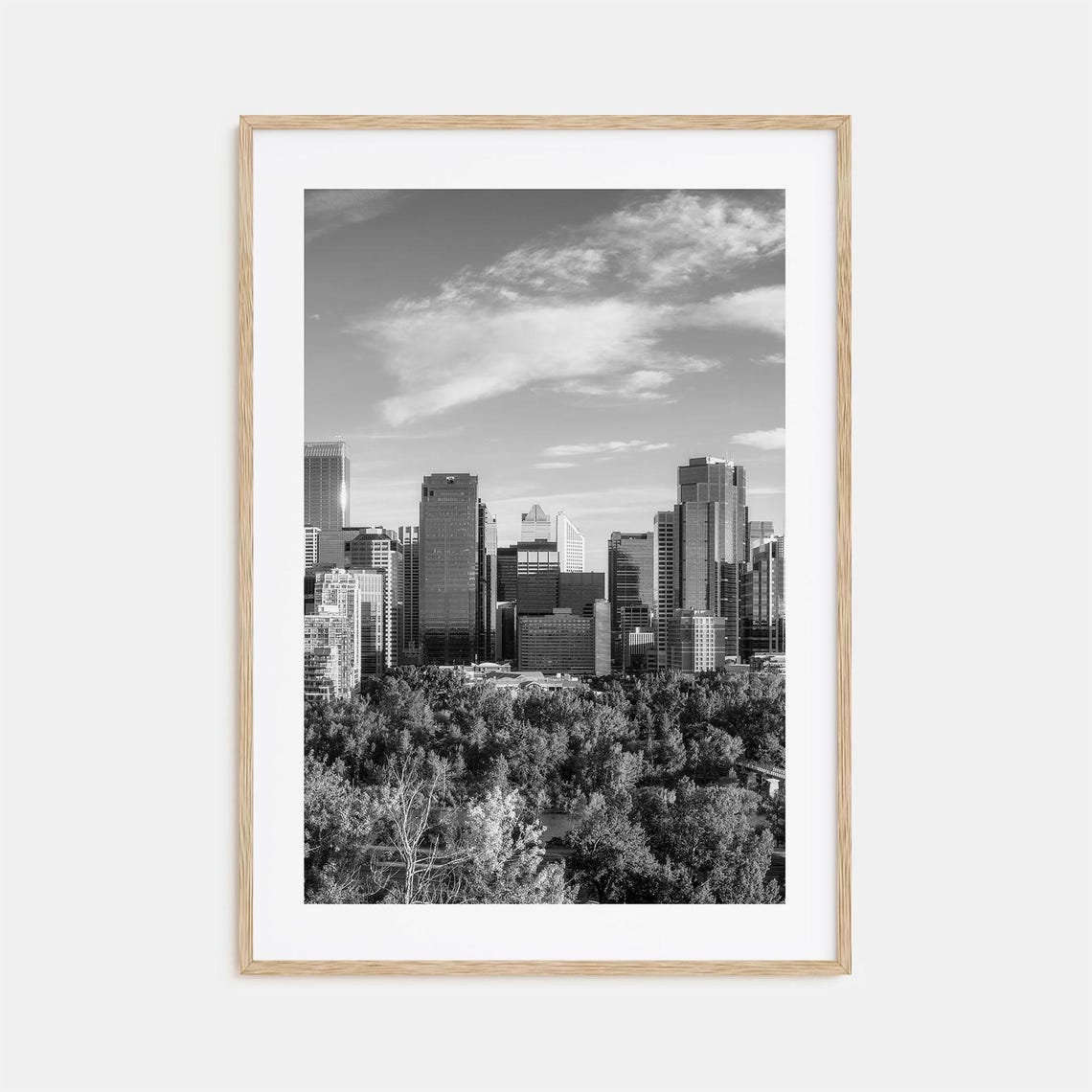 Calgary Downtown Skyline Towers Trees Black White Photo Poster