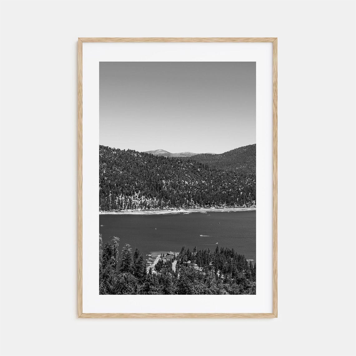 Big Bear Lake Pine Mountain Shoreline Black and White Photo Poster